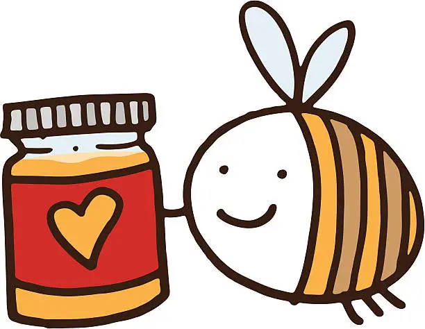 Vector illustration of Bee with jar of honey