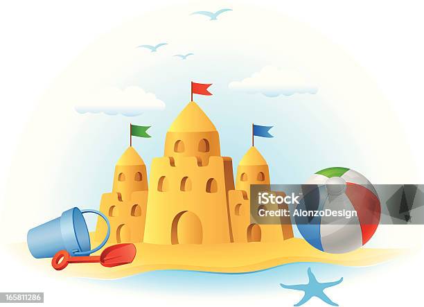 Giocattoli E Castelli Di Sabbia - Immagini vettoriali stock e altre immagini di Castello di sabbia - Struttura - Castello di sabbia - Struttura, Castello, Illustrazione