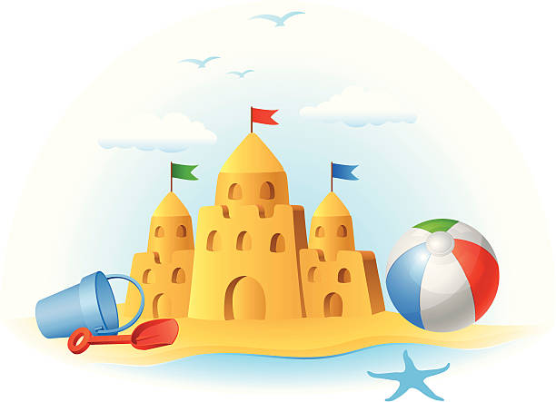 Sand Castle and Toys Sand castle and toys.  High Resolution JPG,CS5 AI and Illustrator 0.8 EPS included. sand pail and shovel stock illustrations