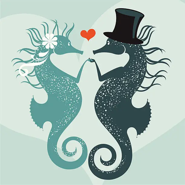 Vector illustration of Seahorses getting married.