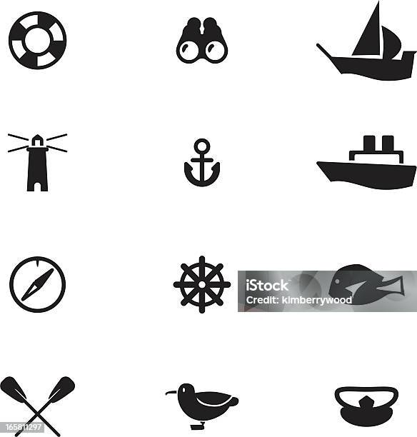 Морской Икона Набор — стоковая векторная графика и другие изображения на тему Иконка - Иконка, Море, Башня