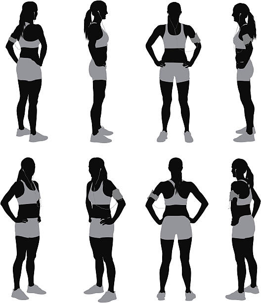 ilustrações, clipart, desenhos animados e ícones de várias imagens de um atleta feminina - silhouette women black and white side view