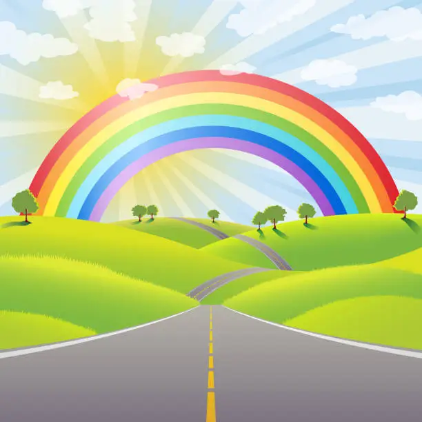 Vector illustration of Rainbow Over The Country Dividing Line