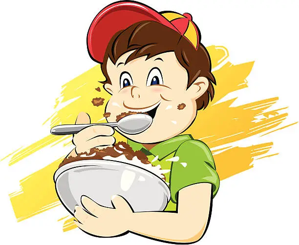 Vector illustration of Kid eating cereal