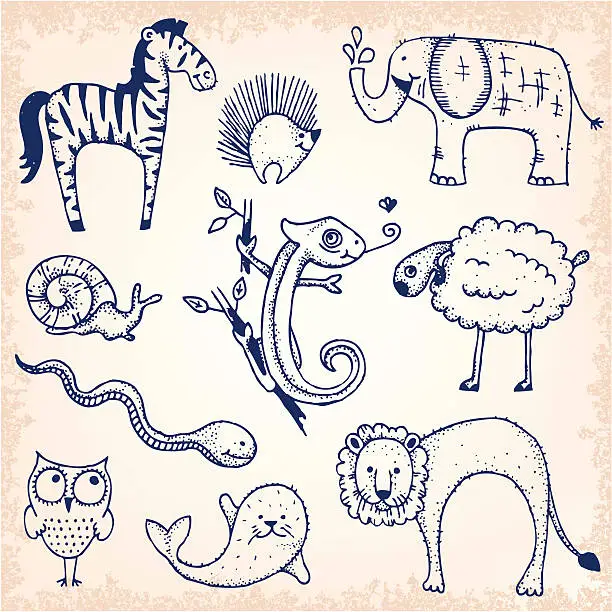 Vector illustration of Cute  doodle animals illustration