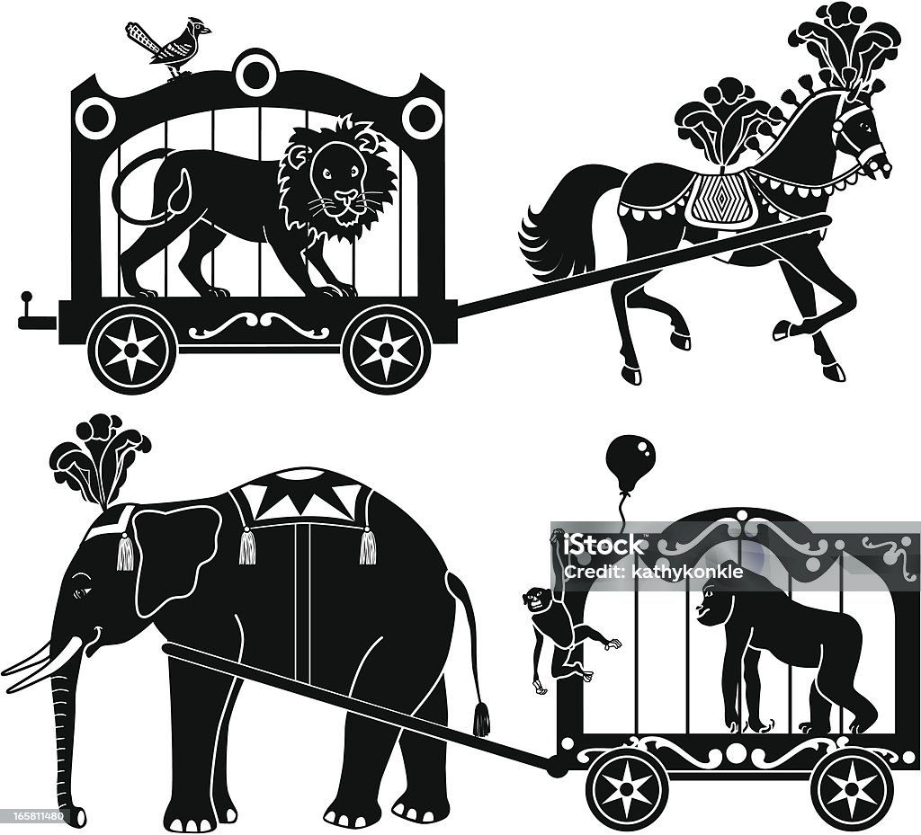 circus wagons A vector illustration of a horse and an elephant pulling circus wagons. Animal stock vector