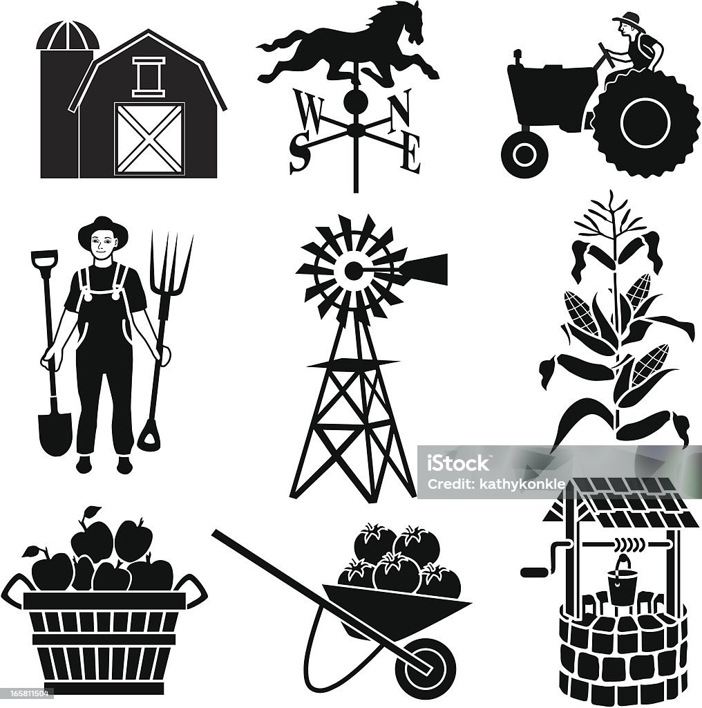 Landwirtschaft Symbole - Lizenzfrei Kontur Vektorgrafik