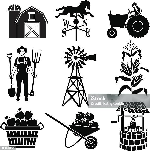 Landwirtschaft Symbole Stock Vektor Art und mehr Bilder von Kontur - Kontur, Scheune, Bauernberuf