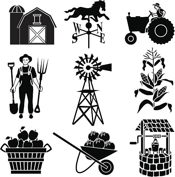 ilustraciones, imágenes clip art, dibujos animados e iconos de stock de la agricultura iconos - weather vane illustrations