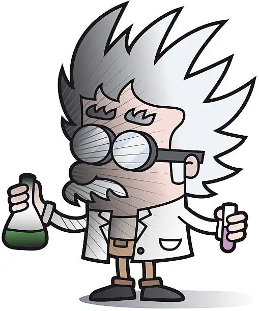 Vector illustration of explosion - failed experiment / cartoon scientist