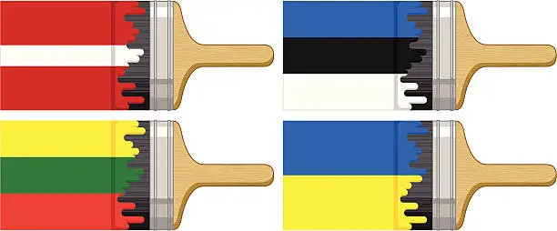 Vector illustration of Brush Painting the Flag: Latvia, Lithuania, Estonia, Ukraine.