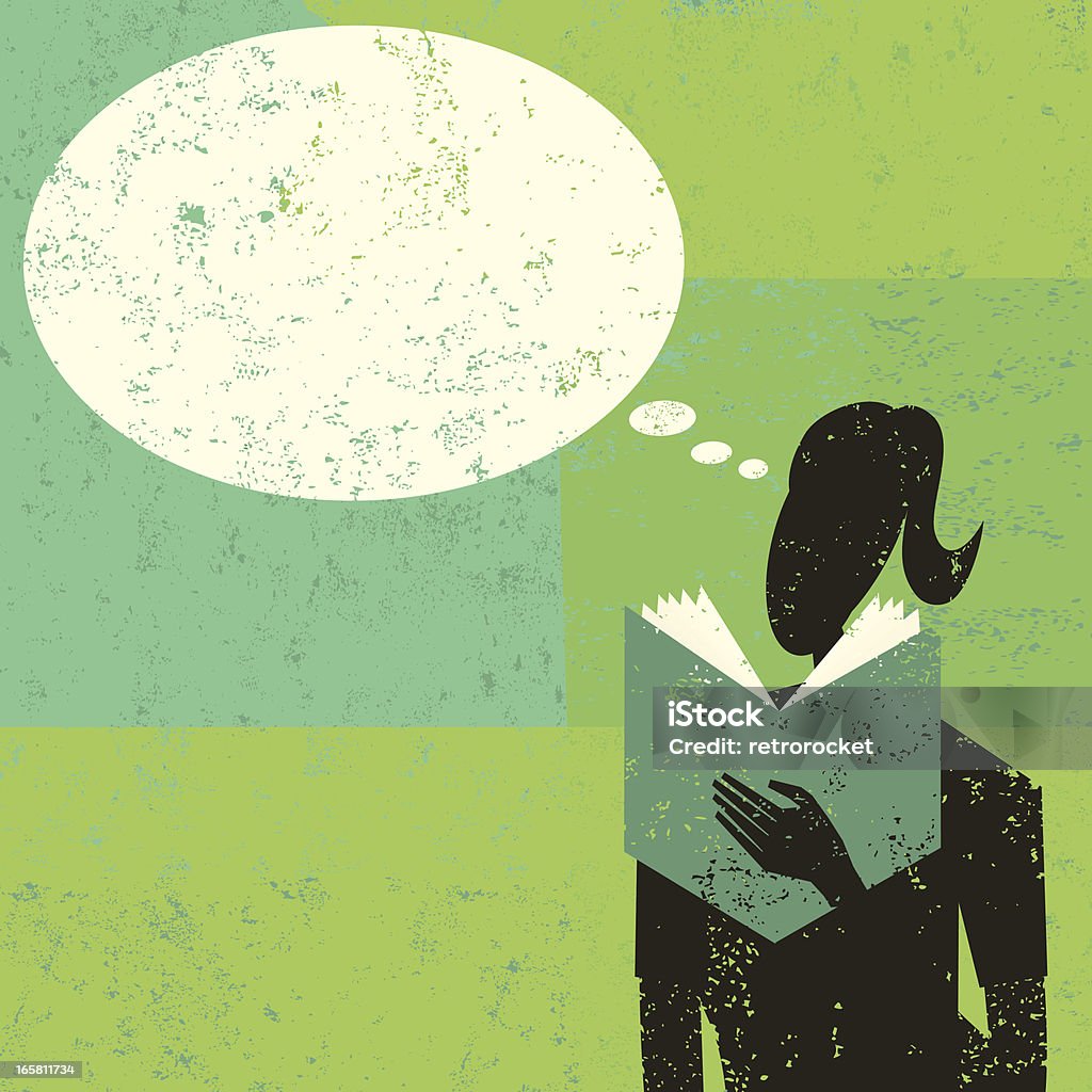 Woman reading book A woman reading a book with an empty thought bubble above her head. The woman and background are on separate labeled layers. Thought Bubble stock vector