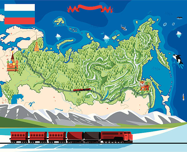 trans-siberian railway - baikalsee stock-grafiken, -clipart, -cartoons und -symbole