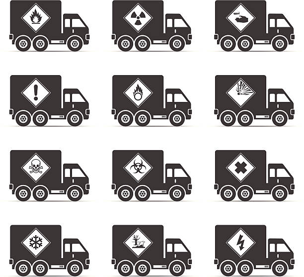 ilustraciones, imágenes clip art, dibujos animados e iconos de stock de peligrosas iconos de camiones - toxic waste vector biohazard symbol skull and crossbones
