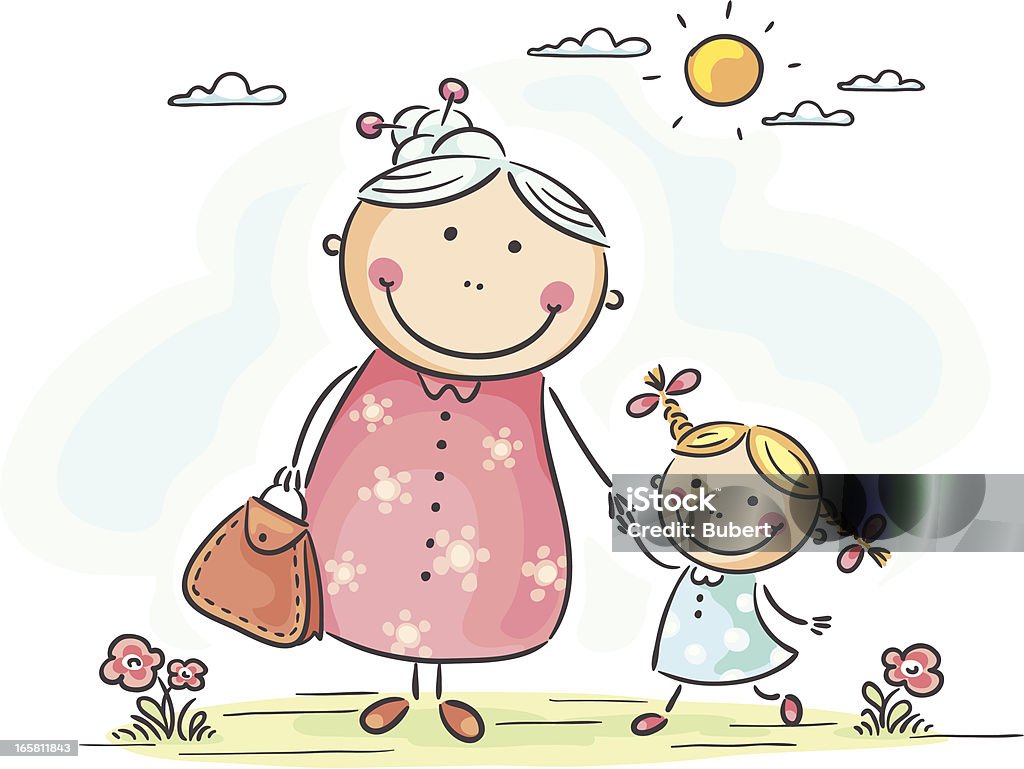 Девушка с granny - Векторная графика Бабушка роялти-фри