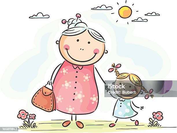 Девушка С Granny — стоковая векторная графика и другие изображения на тему Бабушка - Бабушка, Ребёнок, Девочки