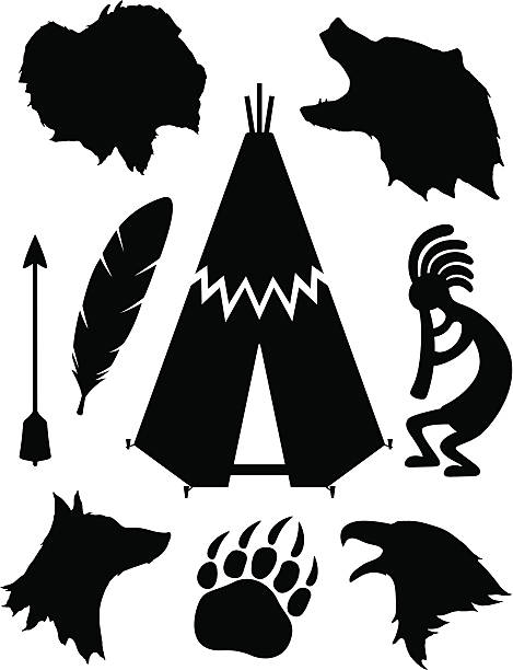 native american silhouetten - teepee stock-grafiken, -clipart, -cartoons und -symbole