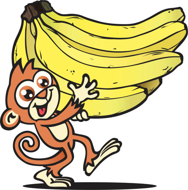Monkey Bunch A monkey's holding up a big bunch of bananas. Please check out my other images :) clip art of a monkey holding banana stock illustrations