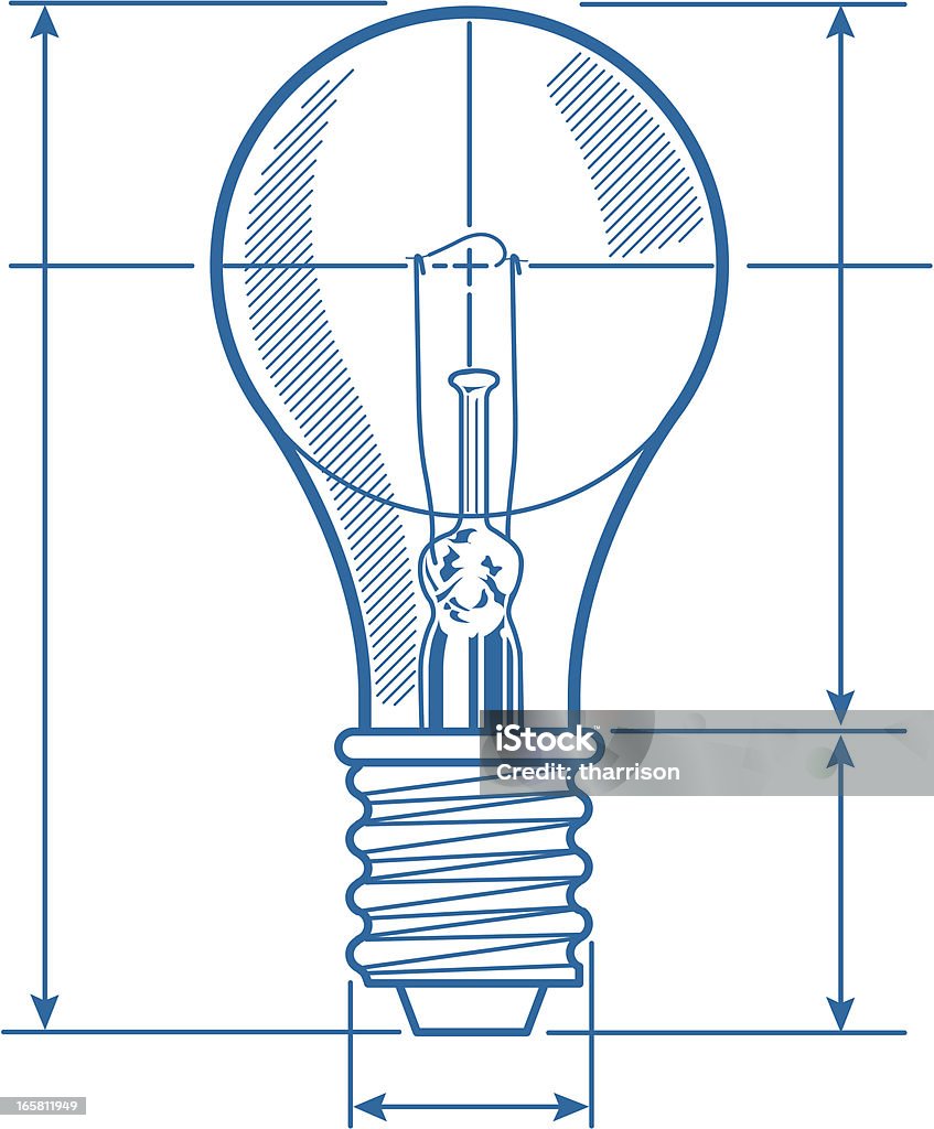 Vector illustration of light bulb blueprint A vector illustration of a lightbulb made to look like a side elevation view of a lightbulb in blueprint format. Blueprint stock vector