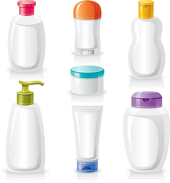 Vector illustration of Illustration of blank cosmetic bottles with colorful lids