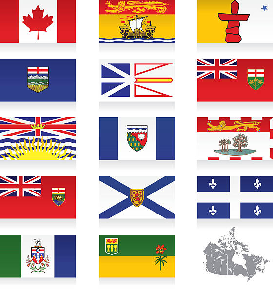 illustrazioni stock, clip art, cartoni animati e icone di tendenza di bandiere provinciale set di icone del canada - scotia