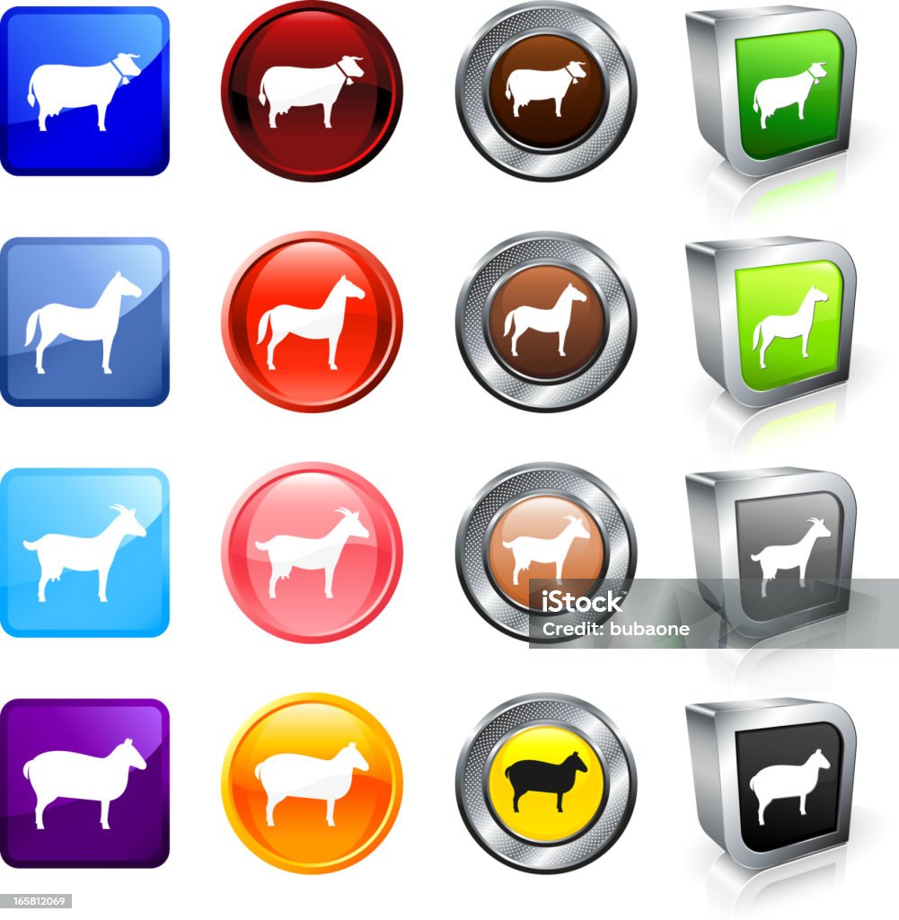 Animaux de la ferme vector ensemble bouton libres de droits - clipart vectoriel de Agneau - Animal libre de droits