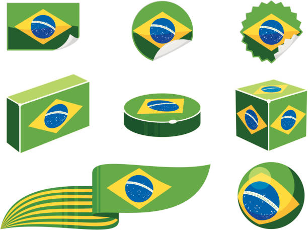 бразилия элементы дизайна - brazilian flag brazil flag three dimensional shape stock illustrations