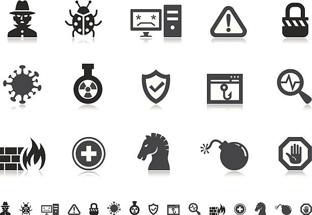 ilustraciones, imágenes clip art, dibujos animados e iconos de stock de seguridad de internet iconos/serie pictoria - computer bug computer magnifying glass computer software