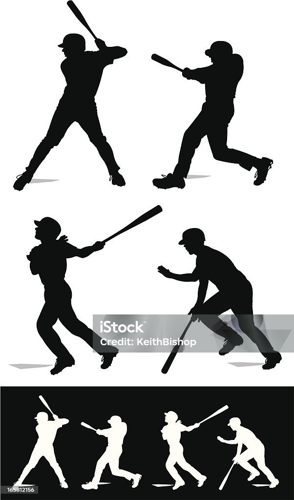 Baseball Batters Swinging - At Bat Baseball Batters. Graphic silhouette illustrations of four baseball players swinging the bat. Scale to any size. Check out my "Baseball Summer Sport" light box for more. Baseball - Sport stock vector