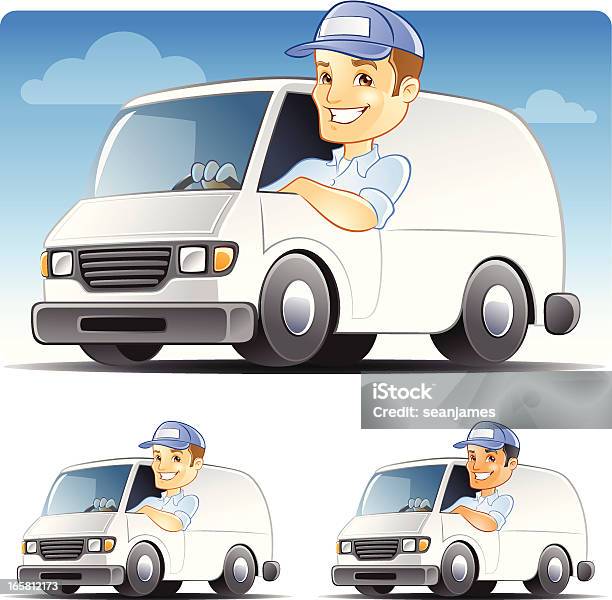 Vetores de Homem De Entrega Serviceman Operador Consertador De Van e mais imagens de Mini Van
