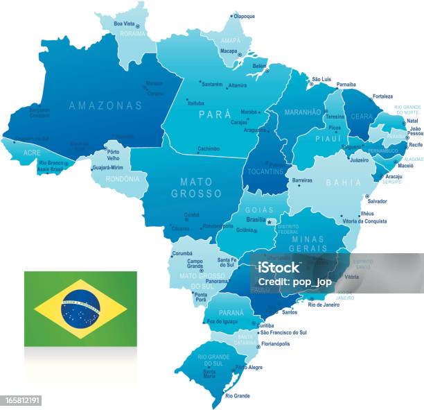 Vetores de Mapa Do Brasilmembros Cidades E A Bandeira e mais imagens de América do Sul - América do Sul, Azul, Bandeira