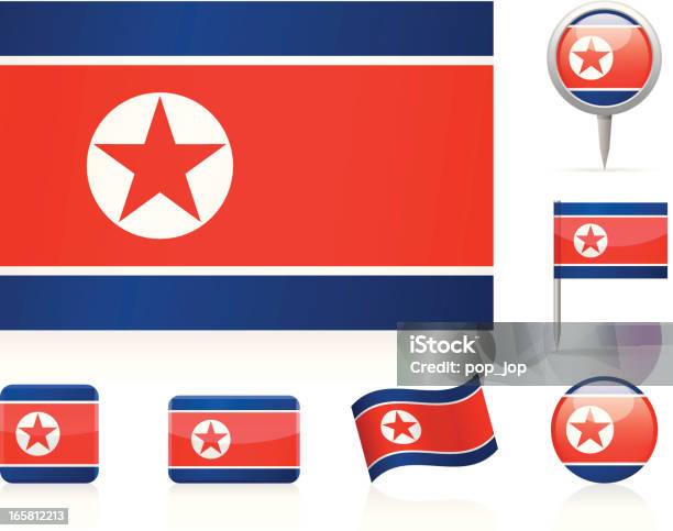 Flaggen Von Nordkoreaiconset Stock Vektor Art und mehr Bilder von Biegung - Biegung, Flagge, Glänzend