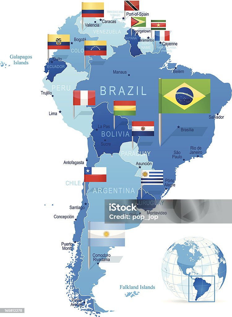 South America Map With Flags Stock Illustration - Download Image Now