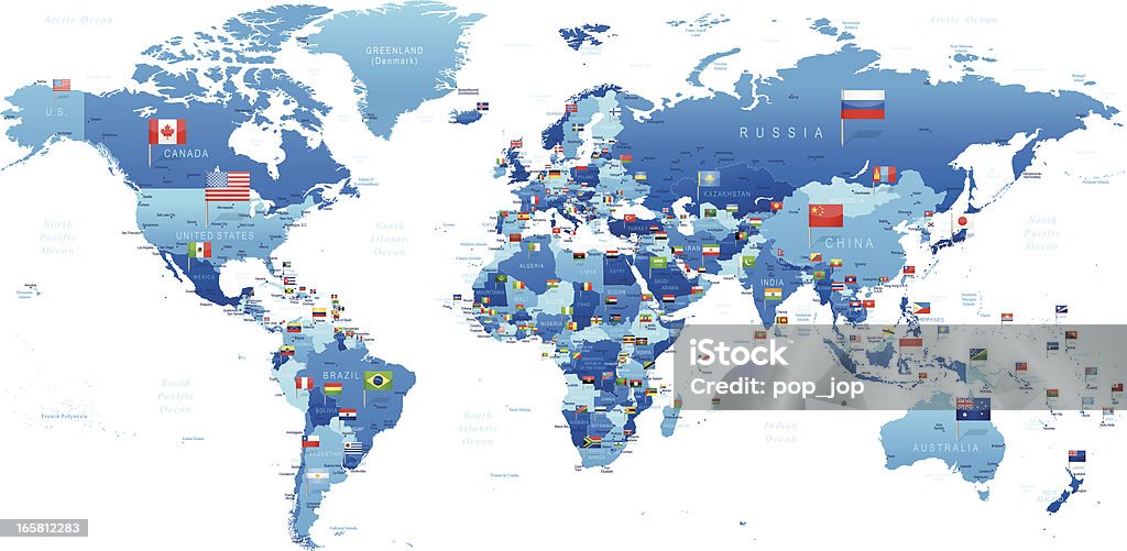 Mapa do mundo com Bandeiras - Royalty-free Mapa do Mundo arte vetorial