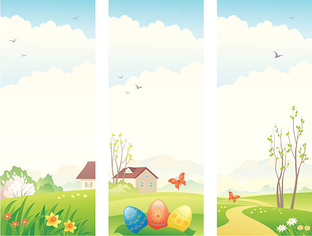 イースター春と縦バナー - daffodil spring backgrounds sky点のイラスト素材／クリップアート素材／マンガ素材／アイコン素材