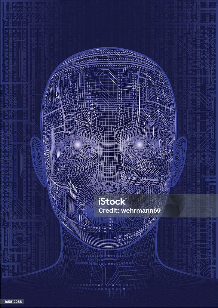 Digital Life Vector-Illustration of a face on a computerdisplay Blue stock vector