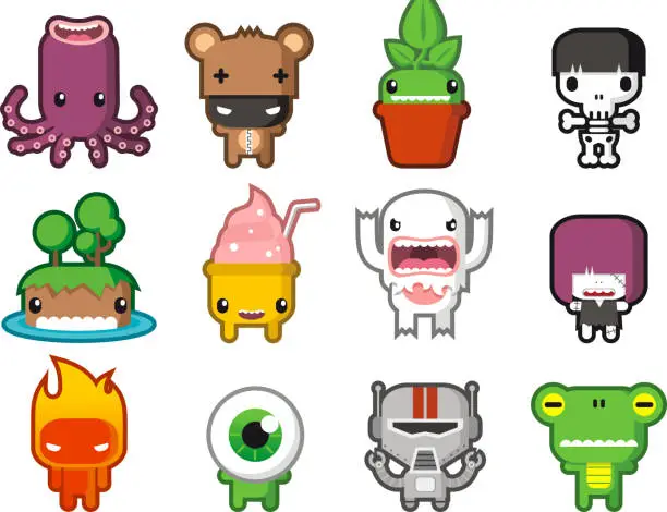 Vector illustration of cute little monsters