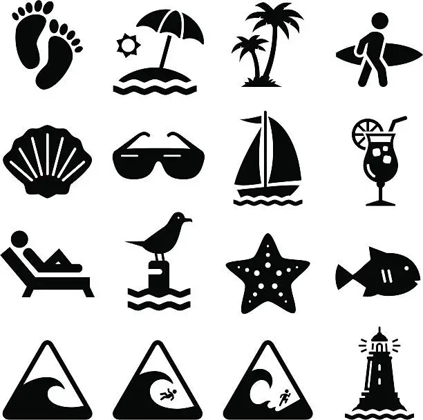 Vector illustration of Beach Icons - Black Series