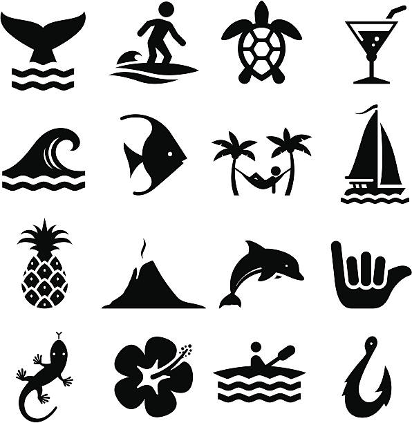 ilustraciones, imágenes clip art, dibujos animados e iconos de stock de hawaiian iconos de la serie black - skiff nautical vessel fishing sea