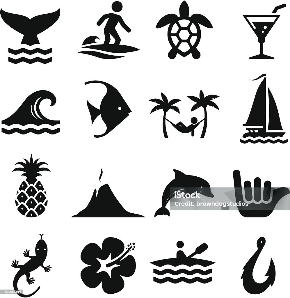 Hawaiian Icons - Black Series Island theme icon set. Professional icons for your print project or Web site. See more in this series.  Icon Symbol stock vector