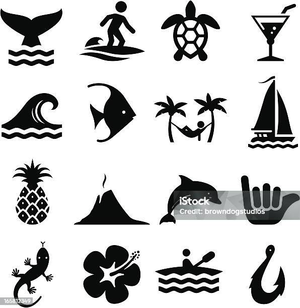 Hawaiian Icons Black Series Stock Illustration - Download Image Now - Icon Symbol, Wave - Water, Dolphin