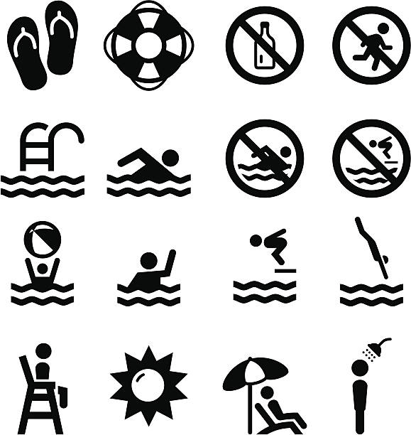 Swim Icons - Black Series "Swimming, pool and diving icon set. Professional icons for your print project or Web site. See more in this series." swimming stock illustrations