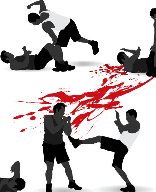 сражение силуэт - human groin boxing silhouette hitting stock illustrations