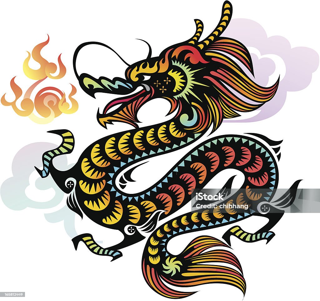 Dragão chinês (dourado - Royalty-free Dragão chinês arte vetorial