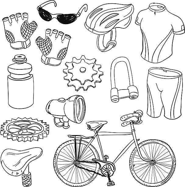 fahrrad-ausstattung in schwarz und weiß - sports glove protective glove equipment protection stock-grafiken, -clipart, -cartoons und -symbole