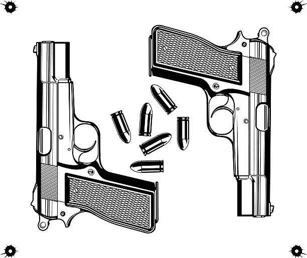 Vector illustration of Hand Gun with Bullets