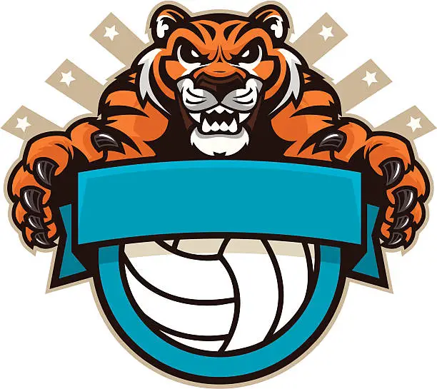 Vector illustration of Tiger Mascot Volleyball Design