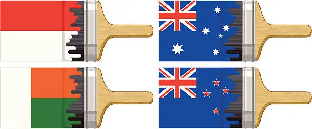 Vector illustration of Brush Painting the Flag: Indonesia, Madagascar, Australia, New Zealand