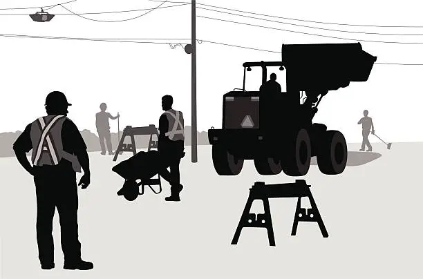 Vector illustration of Road Construction Vector Silhouette