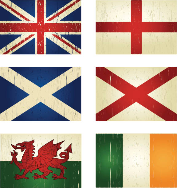 great britain grunge flagi - flag welsh flag northern ireland flag republic of ireland stock illustrations